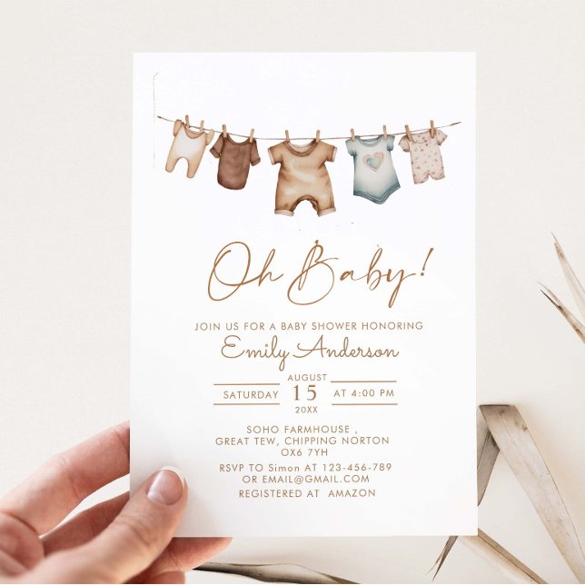 Oh Baby Boho Clothes Baby Shower Invitation (Creator Uploaded)