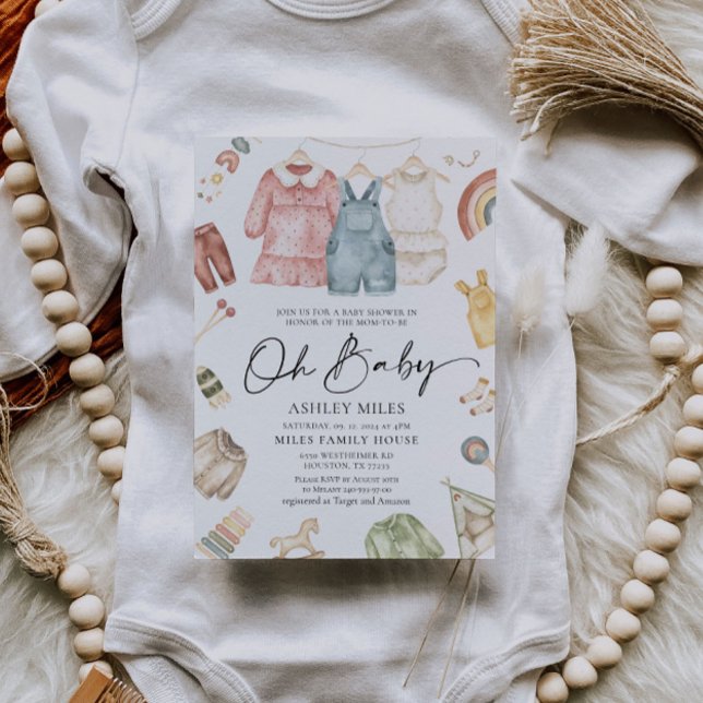 Oh Baby Boho Clothes Baby Shower Invitation (Creator Uploaded)