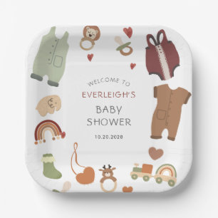 Oh Baby Boho Clothes Toys Boy Baby Shower  Paper Plate