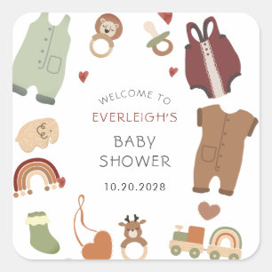 Oh Baby Boho Clothes Toys Boy Baby Shower Square Sticker