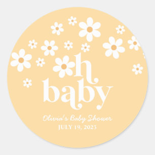 Oh Baby! boho Daisy baby shower yellow Classic Round Sticker