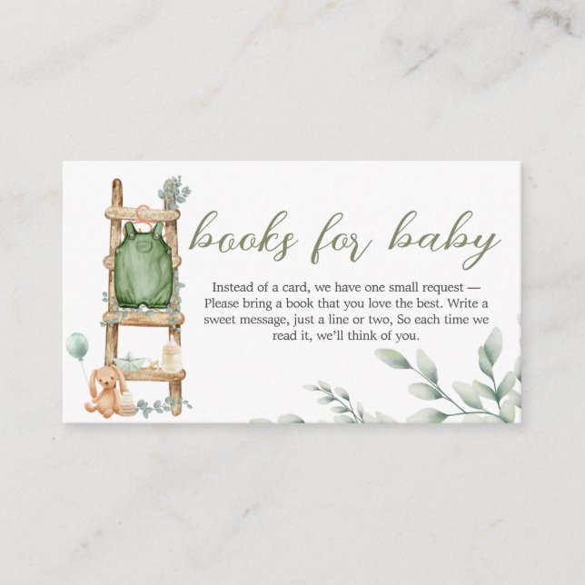 Oh Baby Boho Eucalyptus Baby Shower Books for Baby Enclosure Card (Front)