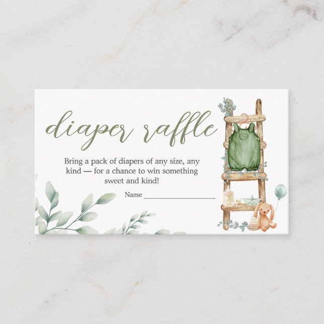 Oh Baby Boho Eucalyptus Baby Shower Diaper Raffle Enclosure Card (Front)