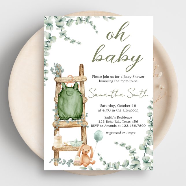 Oh Baby Boho Eucalyptus Baby Shower Invitation (Oh Baby Greenery Baby Shower Invitation)