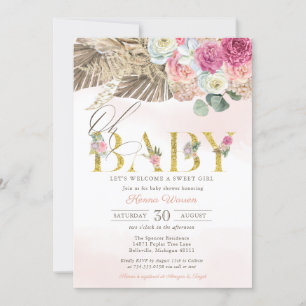 OH BABY Boho Floral Pampas & Palm Girl Shower Inv Invitation