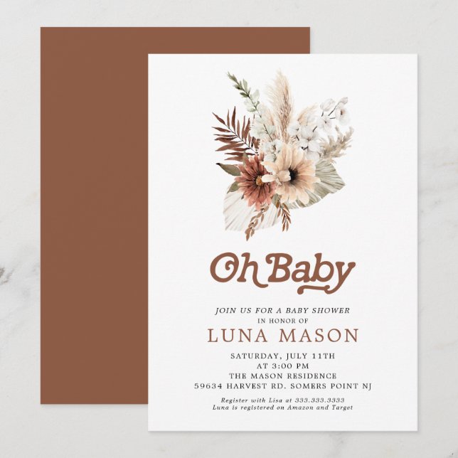 Oh Baby Boho Gender Neutral Baby Shower Invitation (Front/Back)