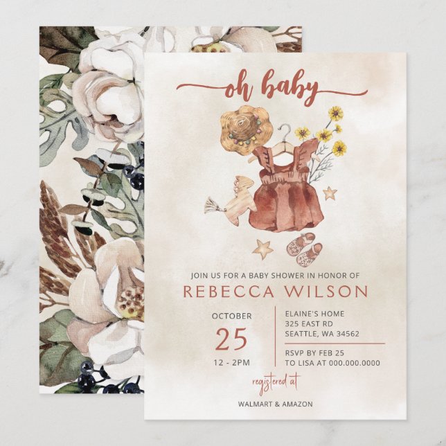 Oh Baby Boho Girl Baby Shower Invitation (Front/Back)