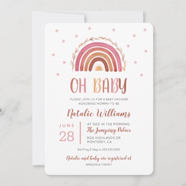 Oh Baby Boho Rainbow Baby Shower Invitation (Front)