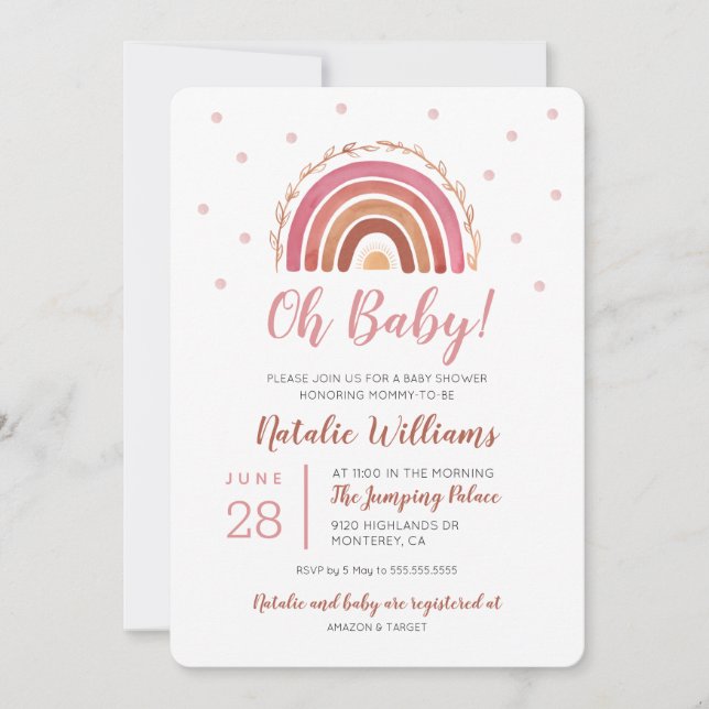 Oh Baby Boho Rainbow Baby Shower Invitation (Front)