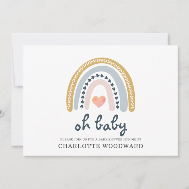 Oh Baby Boho Rainbow Girl Baby Shower Invitation (Front)