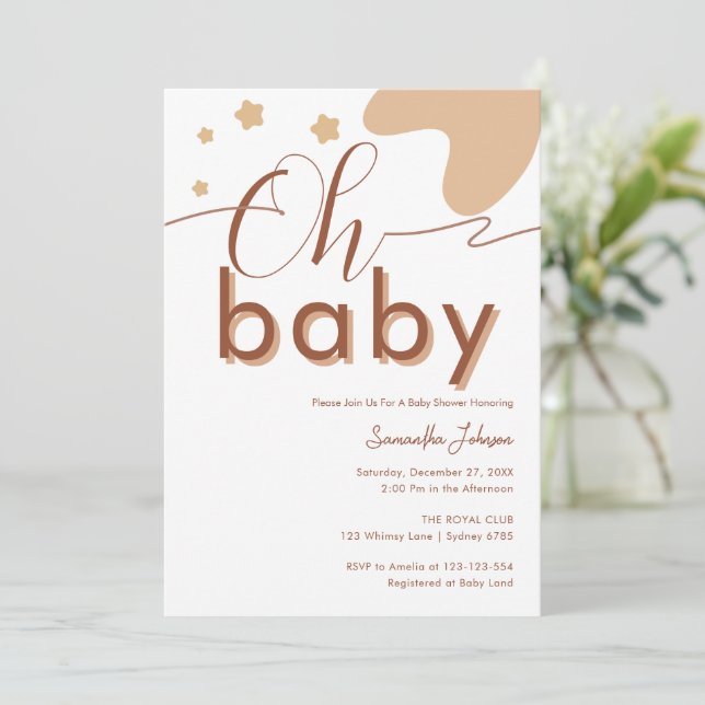 Oh Baby Boho Script Gender Neutral Baby shower Invitation (Standing Front)