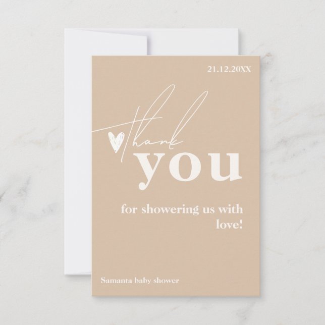 Oh Baby Boho Simple Heart Baby Shower  Thank You Card (Front)