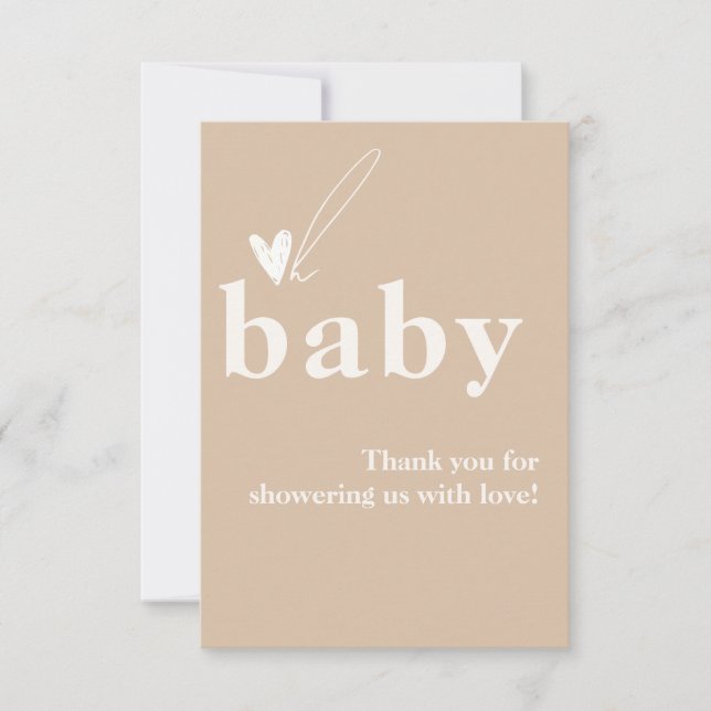 Oh Baby Boho Simple Heart Baby Shower  Thank You Card (Front)