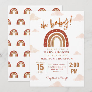 Oh Baby Boho Terracotta Rainbow Clouds Baby Shower Invitation