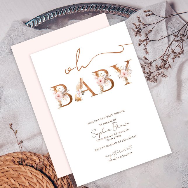 Oh Baby Boho Tropical Flowers Baby Shower Invitation (Creator Uploaded)