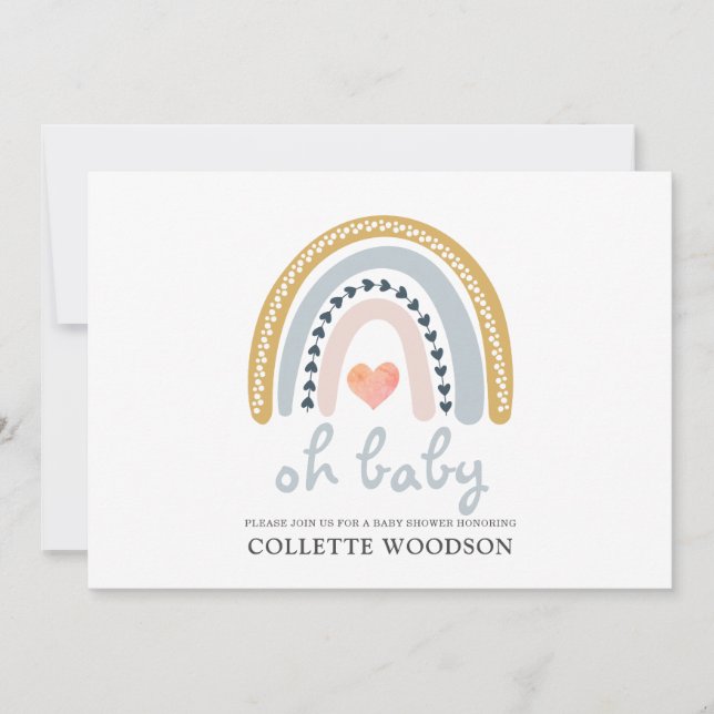 Oh Baby Boho Watercolor Rainbow Baby Shower Invita Invitation (Front)
