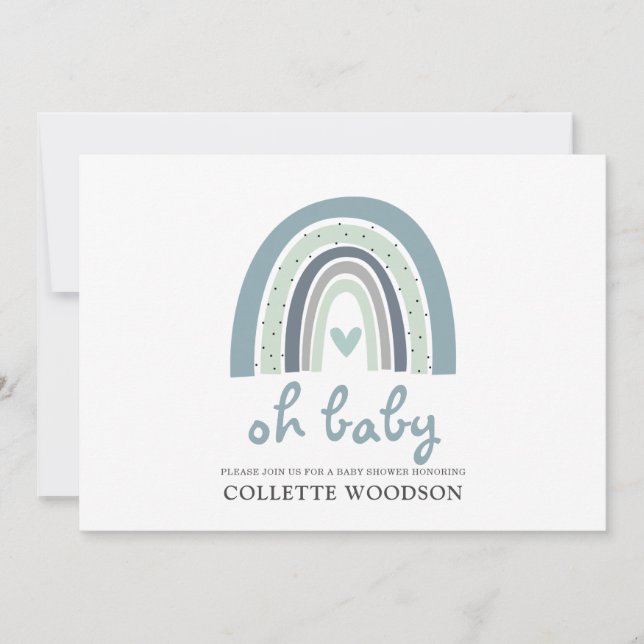 Oh Baby Boho Watercolor Rainbow Boy Baby Shower Invitation (Front)
