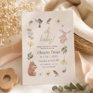 Oh Baby Boho Woodland Girly Pink Baby Shower Invitation