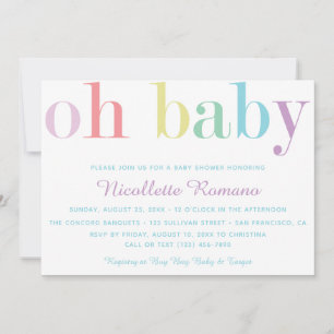 Oh Baby Bold Pastel Rainbow Baby Shower Invitation