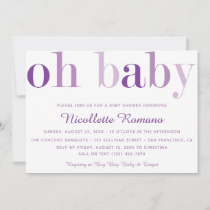 Oh Baby Bold Purple Typography Baby Shower Invitation
