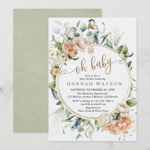 Oh Baby Botanical Rose Eucalyptus Baby Shower Invitation