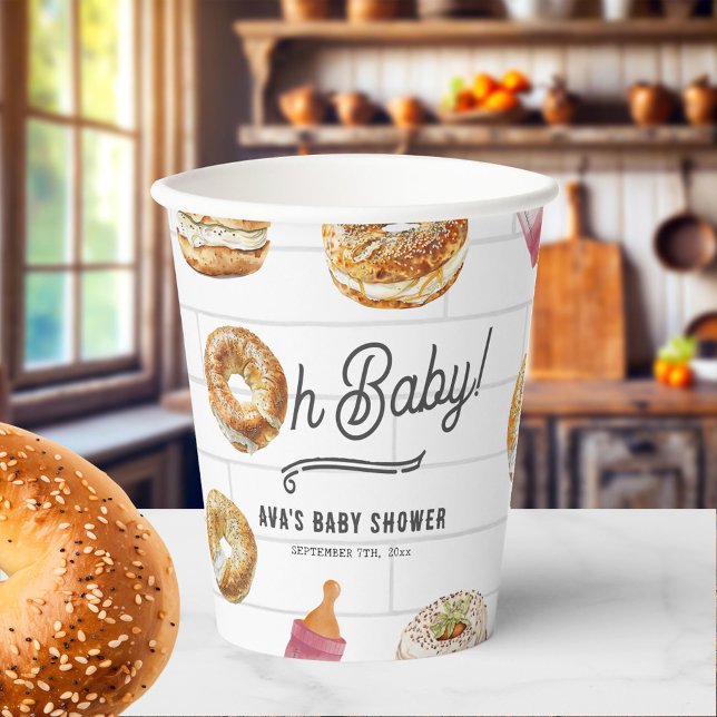 Oh Baby Bottles & Bagels Pink Baby Shower Brunch Paper Cups (Creator Uploaded)