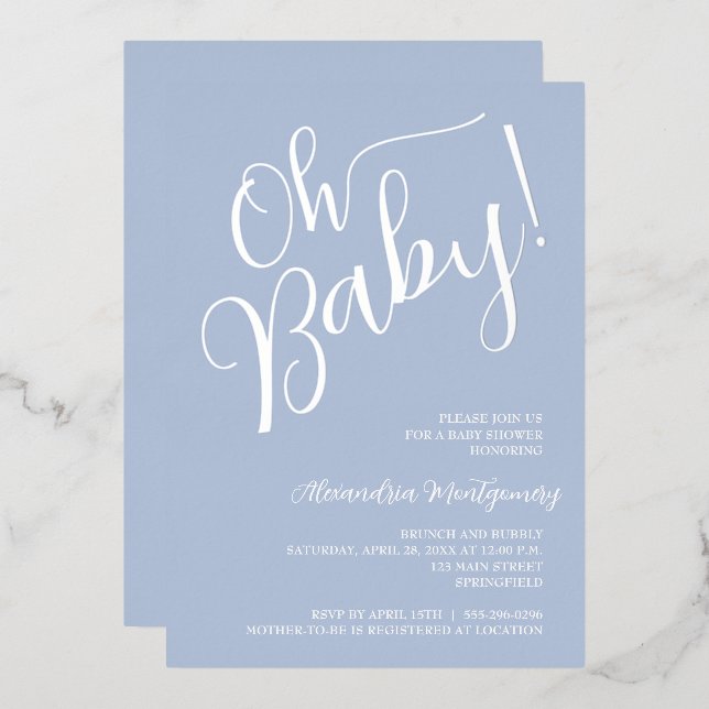 Oh Baby! Boy Baby Shower Blue Invitation (Front/Back)