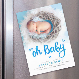 Oh Baby Boy Birth Announcement Photo Magnetic Card