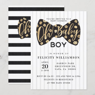 Oh Baby Boy Black & Gold Bow Tie Baby Shower Card