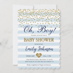 Oh Baby Boy Blue Gold Baby Shower Invitation