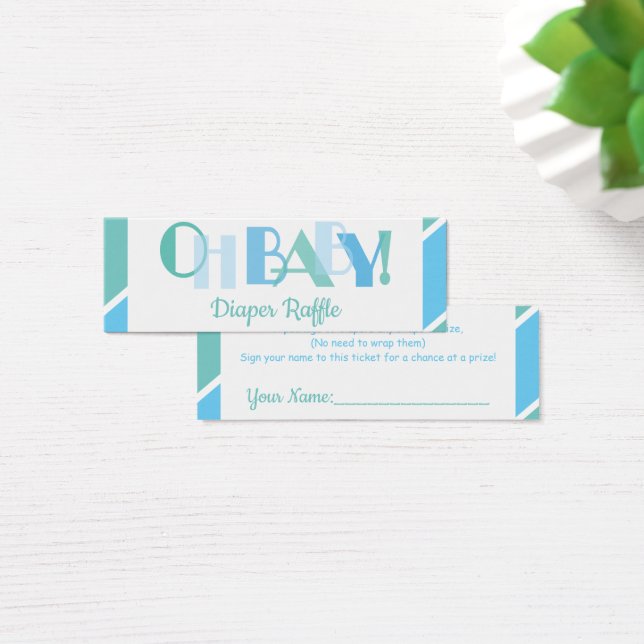 Oh Baby Boy Blue Modern Typography  Diaper Raffle (Desk)