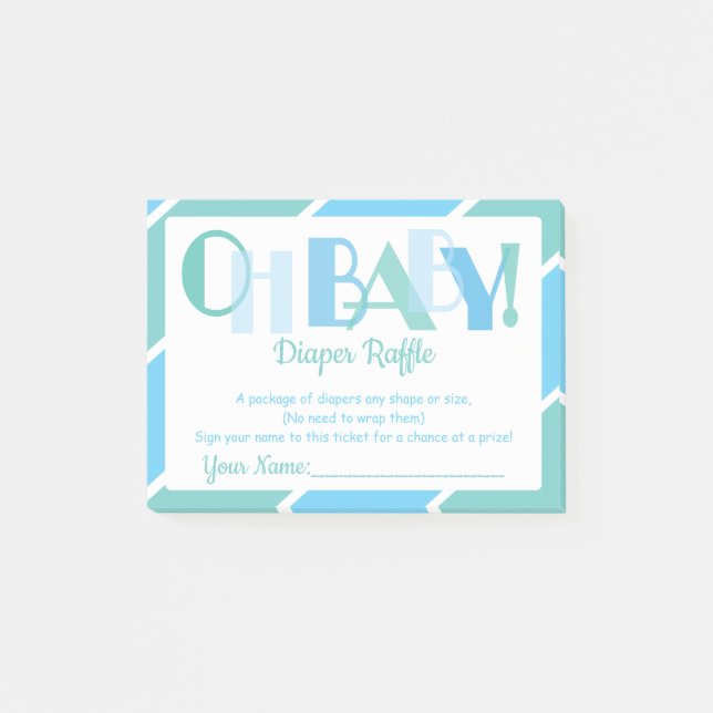 Oh Baby Boy Blue Modern Typography Diaper Raffle Post-it Notes (Front)