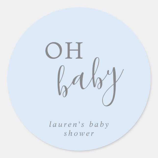 Oh Baby Boy Blue Simple Elegant Baby Shower Classic Round Sticker (Front)