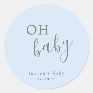 Oh Baby Boy Blue Simple Elegant Baby Shower Classic Round Sticker