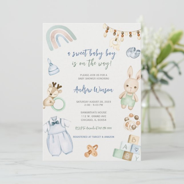 Oh Baby Boy Boho Shower Invitation (Standing Front)