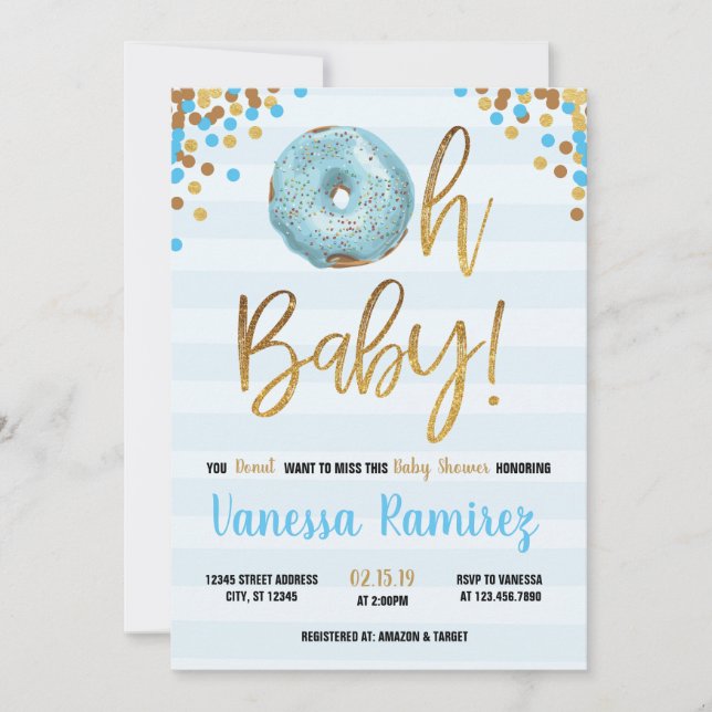 Oh Baby Boy Doughnut Baby Shower Sprinkle Invitati Invitation (Front)