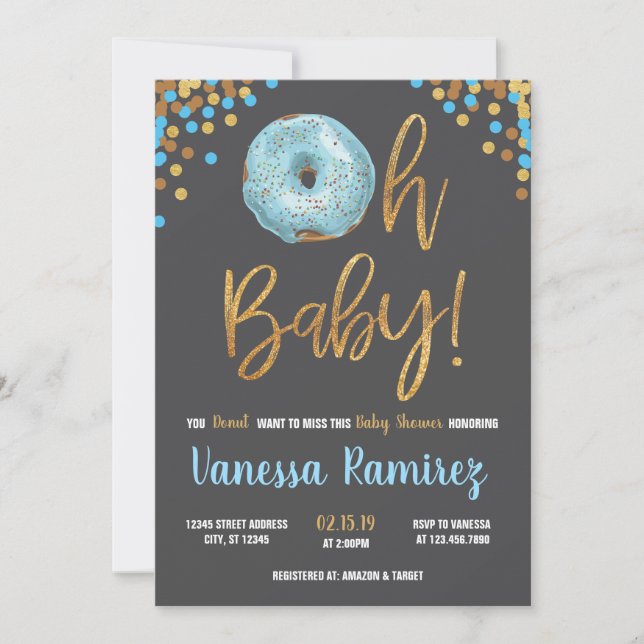 Oh Baby Boy Doughnut Baby Shower Sprinkle Invitati Invitation (Front)