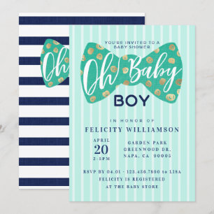 Oh Baby Boy Green & Navy Bow Tie Shower Invitation