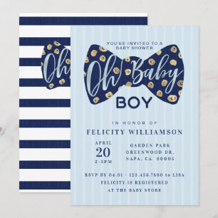 Oh Baby Boy Navy Bow Tie Baby Shower Invitation