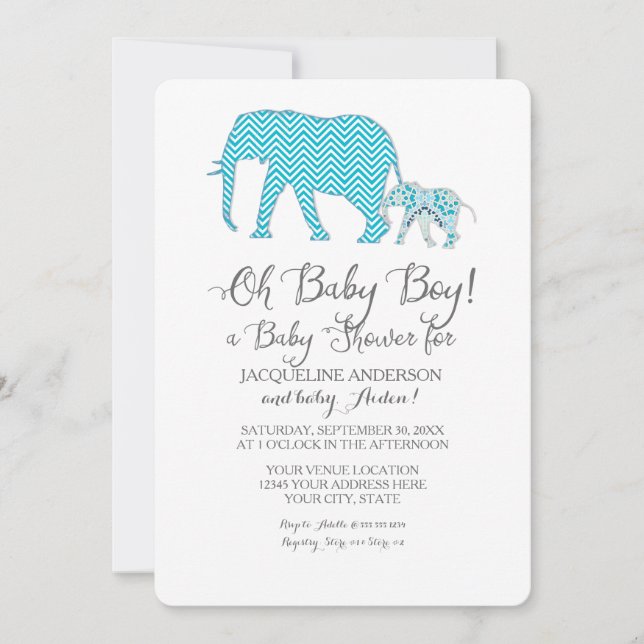 Oh Baby BOY Shower Elephant Typography Modern Invitation (Front)