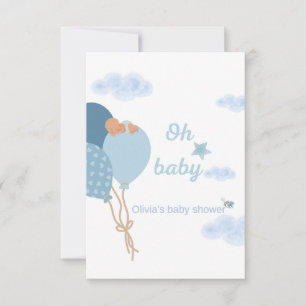 Oh Baby Boy Shower Invitation   Sleeping Baby