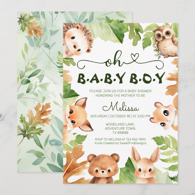 Oh Baby Boy Spring Forest Animals Baby Shower Invitation (Front/Back)