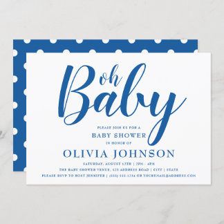 Oh Baby - Bright Blue Polka Dot Baby Shower Invitation