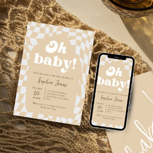 Oh Baby! Brown Chequered   Gingham   baby shower Invitation
