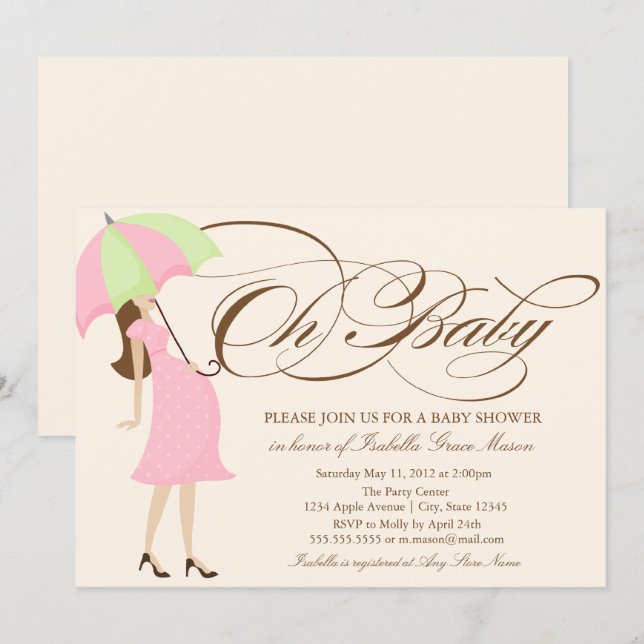 Oh Baby | Brown Script Invitation (Front/Back)