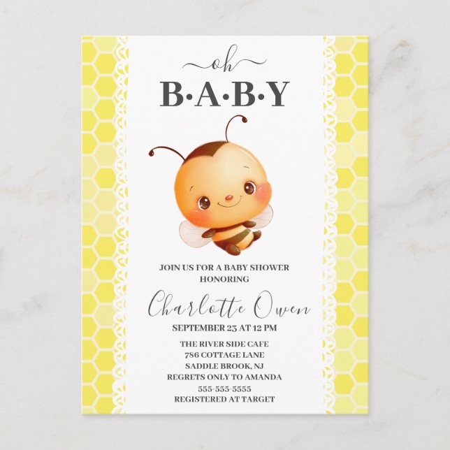  Oh Baby Bumblebee Baby Shower Invitation Postcard (Front)
