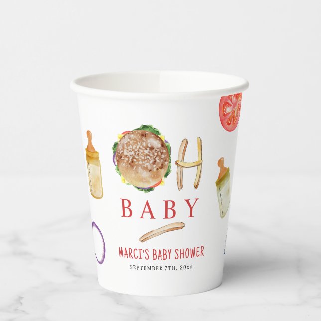Oh Baby Burgers & Bottles Baby Shower Paper Cups (Left)