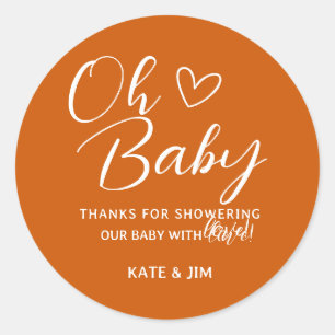 Oh Baby Burnt Orange Baby Shower Thank You Classic Round Sticker