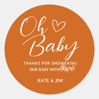 Oh Baby Burnt Orange Baby Shower Thank You Classic Round Sticker
