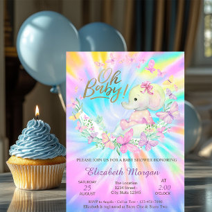 Oh Baby Butterflies Elephant Tie DyeBaby Shower    Invitation